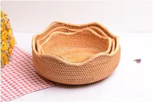 Woven Round Rattan Basket, Storage Basket for Dining Room Table, Woven Storage Basket for Kitchen, Small Storage Baskets, Set of 3