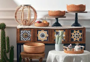 Woven Round Storage Basket, Rattan Storage Basket, Fruit Basket, Storage Baskets for Kitchen