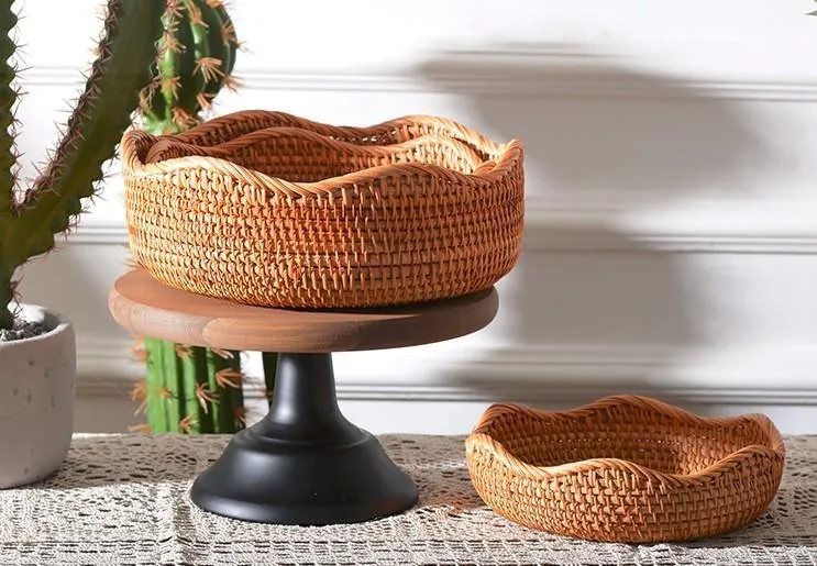 Woven Round Storage Basket, Rattan Storage Basket, Fruit Basket, Storage Baskets for Kitchen