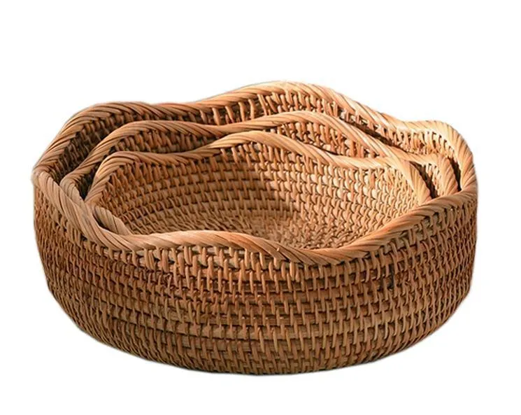 Woven Round Storage Basket, Rattan Storage Basket, Fruit Basket, Storage Baskets for Kitchen