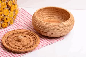 Woven Storage Basket with Lid, Lovely Rattan Round Storage Basket, Round Storage Basket for Kitchen